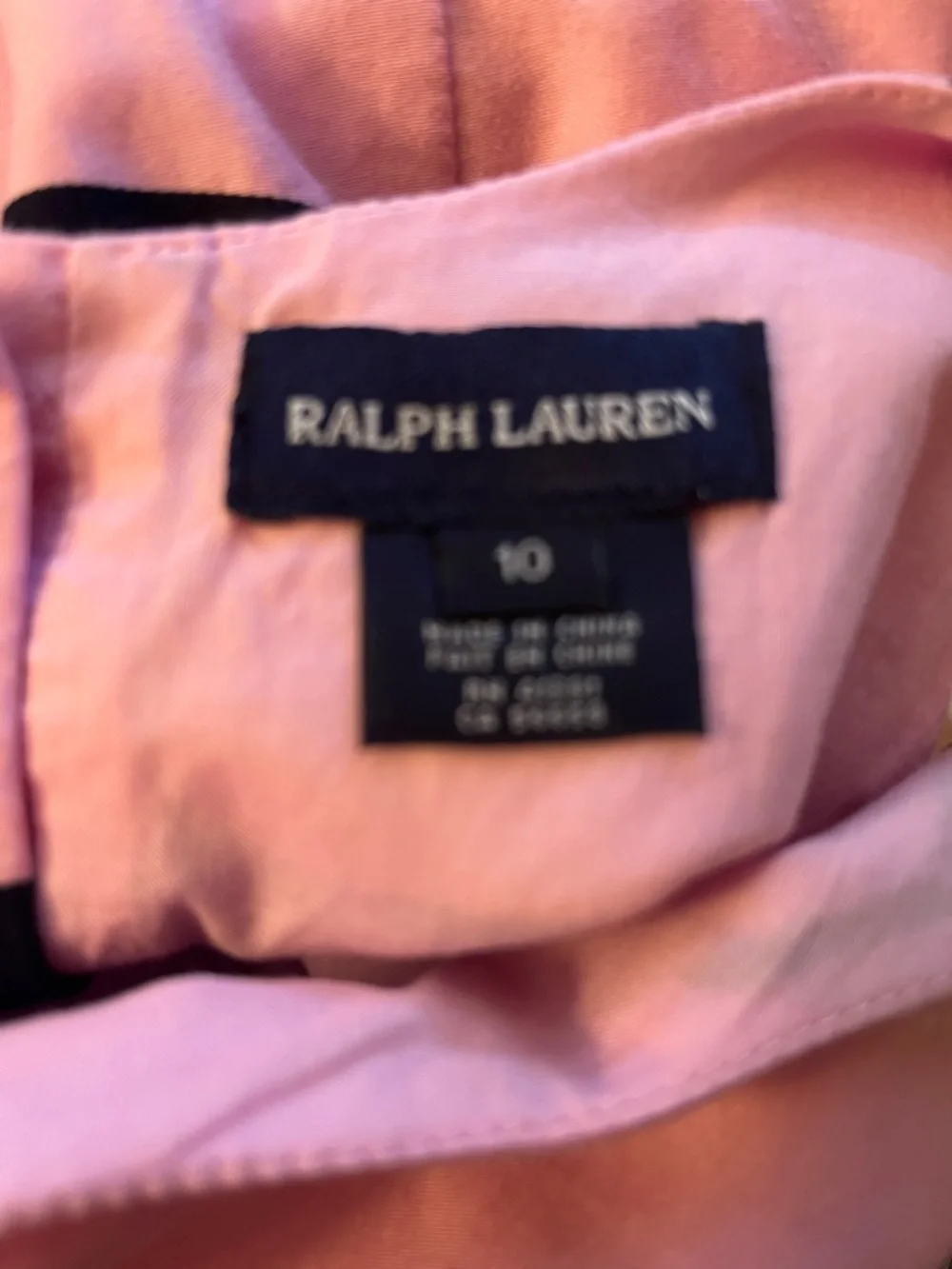 Ralph Lauren sleeveless dress features wide navy and pink horizontal stripes